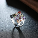 Colorful Crystal Silver Rings For Women Square Zircon Promises Ring