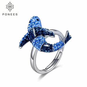 Rhodium Dolphin Ring with Austrian Crystals