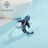 Rhodium Dolphin Ring with Austrian Crystals