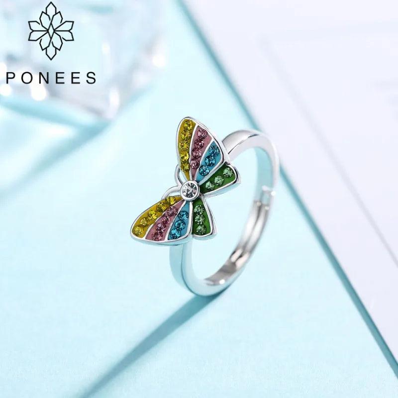 Colorful Crystal Butterfly Rings For Party Gift