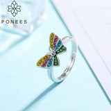 Colorful Crystal Butterfly Rings For Party Gift