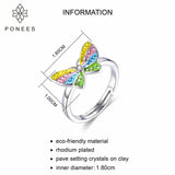 Colorful Crystal Butterfly Rings For Party Gift