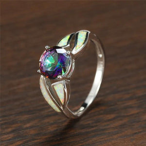 Vintage Silver Hollow Opal Wedding Ring