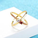 Seanlov Red Zircon Cross Rings Jewelry Engagement Ring For Women