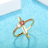 Seanlov Red Zircon Cross Rings Jewelry Engagement Ring For Women