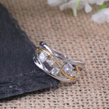 Hainon Silver Cross Ring Twisted Leaf Wedding Engagement Rings