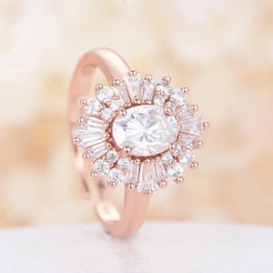 Big Oval Clear Zircon Wedding Engagement Rose Rings