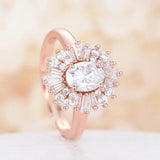 Big Oval Clear Zircon Wedding Engagement Rose Rings