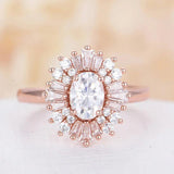Big Oval Clear Zircon Wedding Engagement Rose Rings