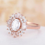 Big Oval Clear Zircon Wedding Engagement Rose Rings