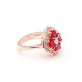Seanlov Flower Women Ring With Big Stone Red Crystal Zircon Finger Rings