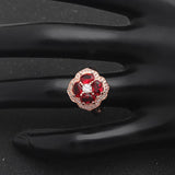 Seanlov Flower Women Ring With Big Stone Red Crystal Zircon Finger Rings