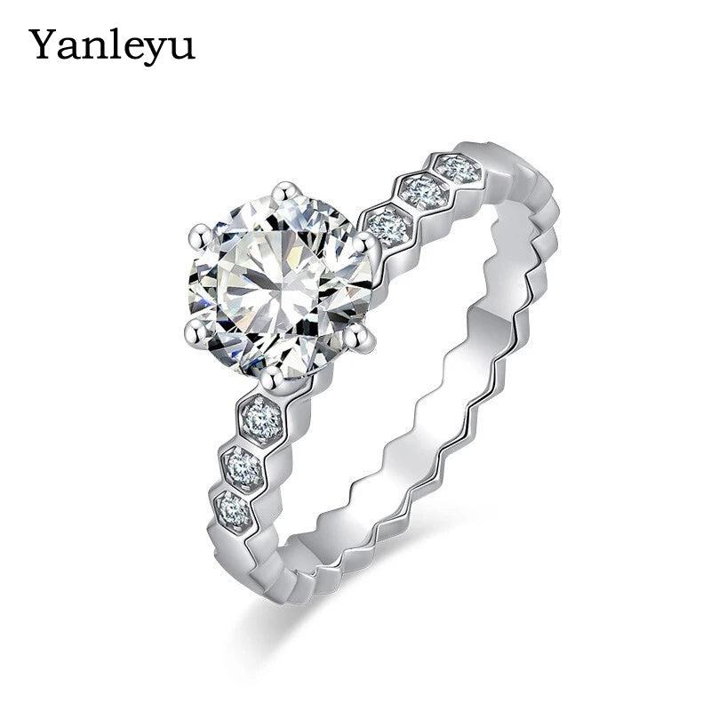 Silver Wedding Rings Women Cubic Zirconia Stone Bridal Jewelry