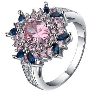 Pink Flower Ring Wedding Jewelry Size 6-10 Female Bague
