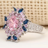 Pink Flower Ring Wedding Jewelry Size 6-10 Female Bague
