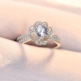 CZ Silver Flower Crystal Wedding Rings for Women