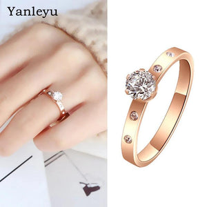 Titanium Steel Rings For Women Classic Uplifted 6 Prong Round Cubic Zirconia