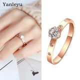 Titanium Steel Rings For Women Classic Uplifted 6 Prong Round Cubic Zirconia