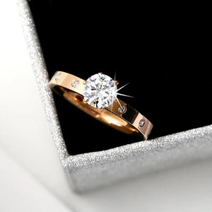 Titanium Steel Rings For Women Classic Uplifted 6 Prong Round Cubic Zirconia