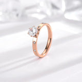 Titanium Steel Rings For Women Classic Uplifted 6 Prong Round Cubic Zirconia