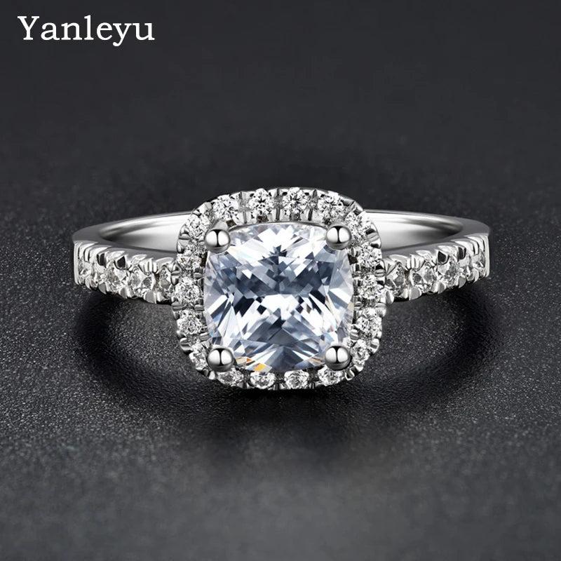 Women's Square Cut CZ Zirconia Silver Wedding Ring Party Jewelry