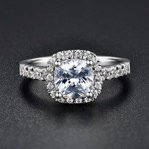 Princess CZ Pillow Ring 925 Silver Wedding Jewelry