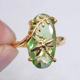 Dragonfly Twine Olive Green Ring Princess Crystal Ring
