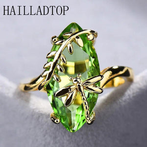 Dragonfly Twine Olive Green Ring Princess Crystal Ring