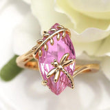 Dragonfly Twine Olive Green Ring Princess Crystal Ring