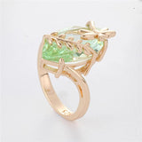 Dragonfly Twine Olive Green Ring Princess Crystal Ring