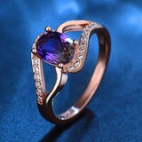 Oval CZ Crystal Rose Engagement Wedding Ring Bride Jewelry