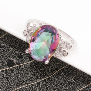 Rainbow Stone Zircon Silver Plated Ring Size 6-10 NJ100