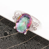 Rainbow Stone Zircon Silver Plated Ring Size 6-10 NJ100