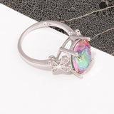 Rainbow Stone Zircon Silver Plated Ring Size 6-10 NJ100