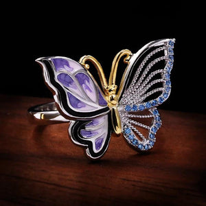 Hollow Butterfly Ring Colourful Gems Bridal Wedding Anniversary Jewelry