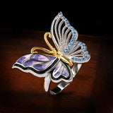Hollow Butterfly Ring Colourful Gems Bridal Wedding Anniversary Jewelry