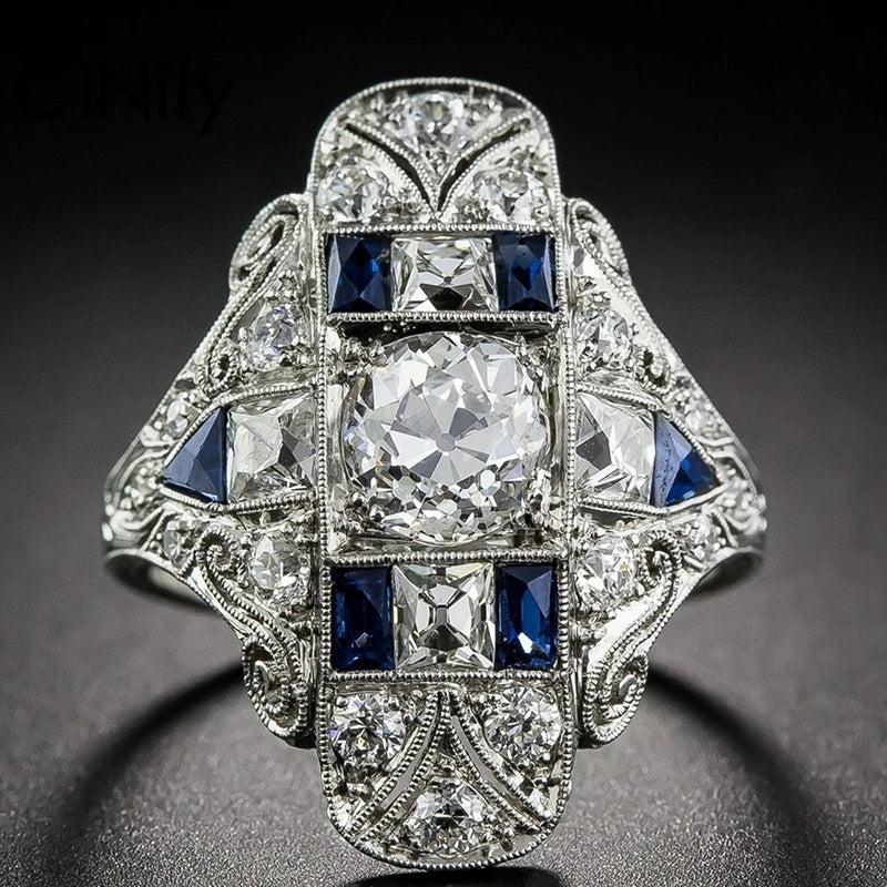 Enamel CZ Silver Plated Ring Women Size 6-9 NJ61