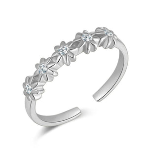 CZ Flower Rings Yellow Plated Adjustable Opening Rings