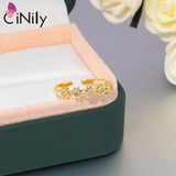 CZ Flower Rings Yellow Plated Adjustable Opening Rings