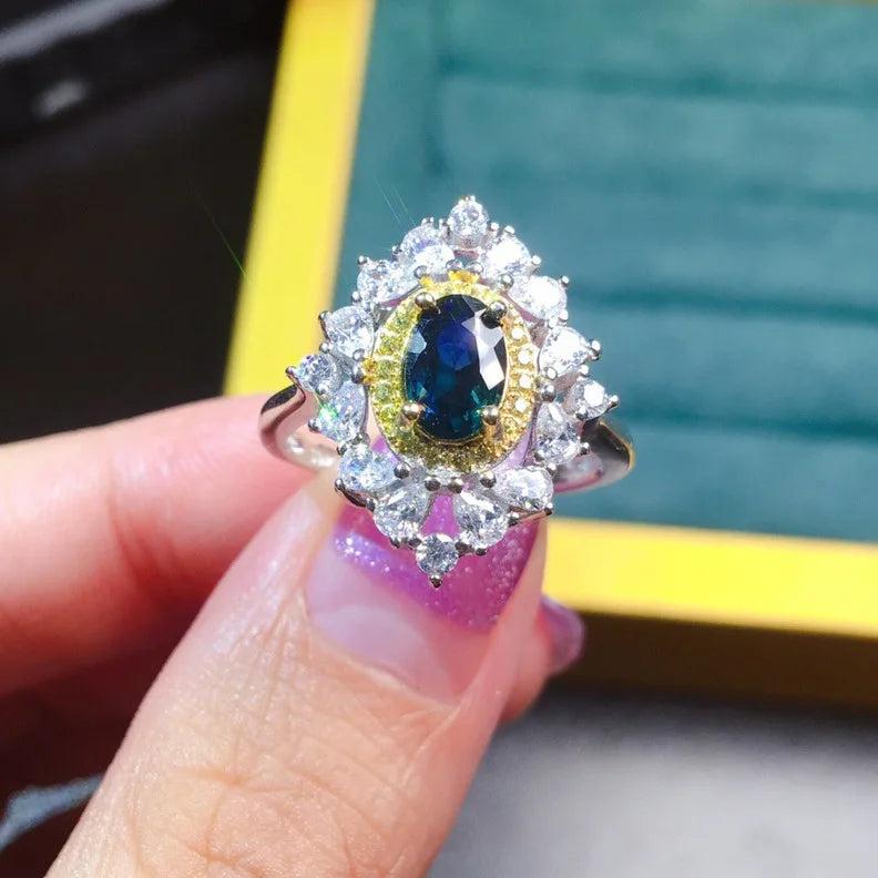 Multicolor Oval Gems Ring Bridal Wedding Band Engagement Ring