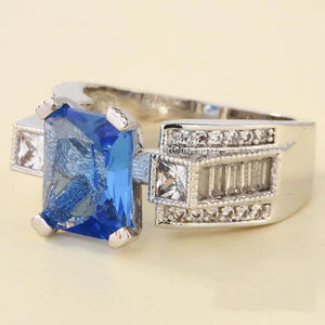 Men's Sea Crystal Wedding Ring Silver Plated