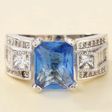 Men's Sea Crystal Wedding Ring Silver Plated
