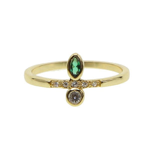 Romantic Round CZ and Oval Green Emeralds Ring for Women