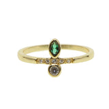 Romantic Round CZ and Oval Green Emeralds Ring for Women