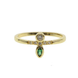 Romantic Round CZ and Oval Green Emeralds Ring for Women