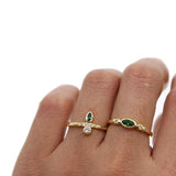 Romantic Round CZ and Oval Green Emeralds Ring for Women