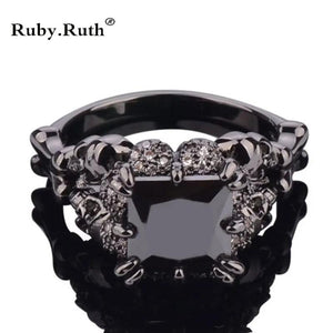Skull Ring Rhodium Plated Demon Princess Zircon Women's Wedding