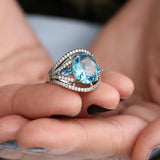 Silver Plated Oval Cut Sea Gems Crystal Wedding Ring Bridal Engagement Ring