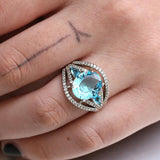 Silver Plated Oval Cut Sea Gems Crystal Wedding Ring Bridal Engagement Ring