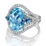 Silver Plated Oval Cut Sea Gems Crystal Wedding Ring Bridal Engagement Ring